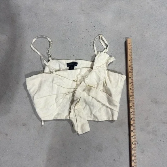 House of Harlow 1960 Linen Crop Top Women Large Cream Tie - Picture 1 of 4